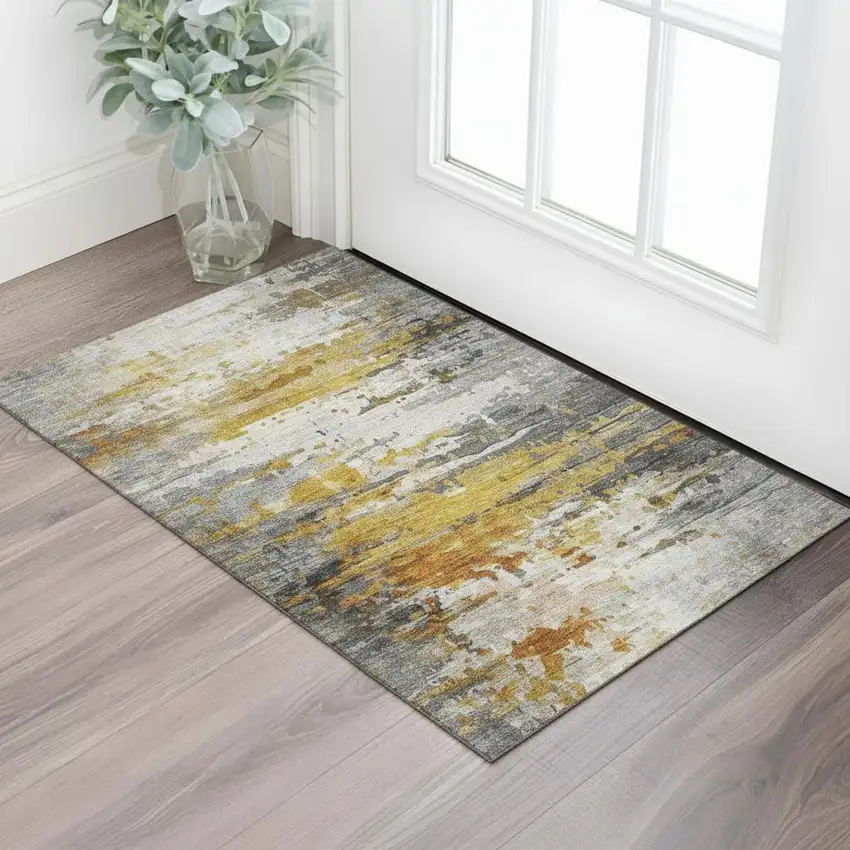 Copper And Gray Abstract Washable Area Rug With UV Protection Photo 2