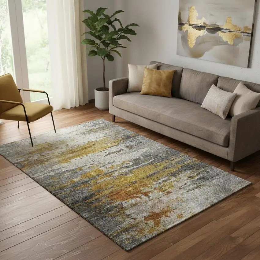 Copper And Gray Abstract Washable Area Rug With UV Protection Photo 2