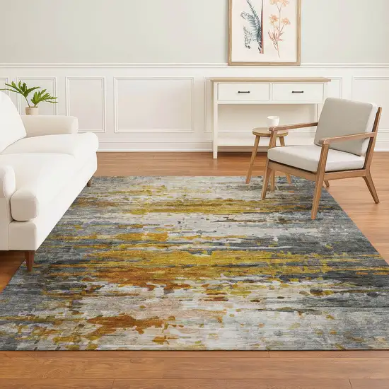 Copper And Gray Abstract Washable Area Rug With UV Protection Photo 6