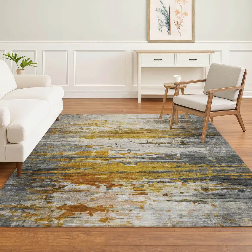 Copper And Gray Abstract Washable Area Rug With UV Protection Photo 6