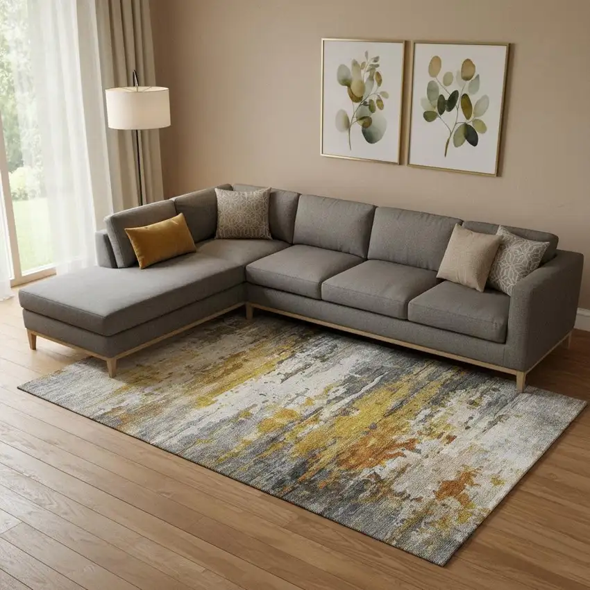 Copper And Gray Abstract Washable Area Rug With UV Protection Photo 2