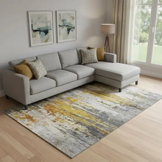 Copper And Gray Abstract Washable Area Rug With UV Protection Photo 2