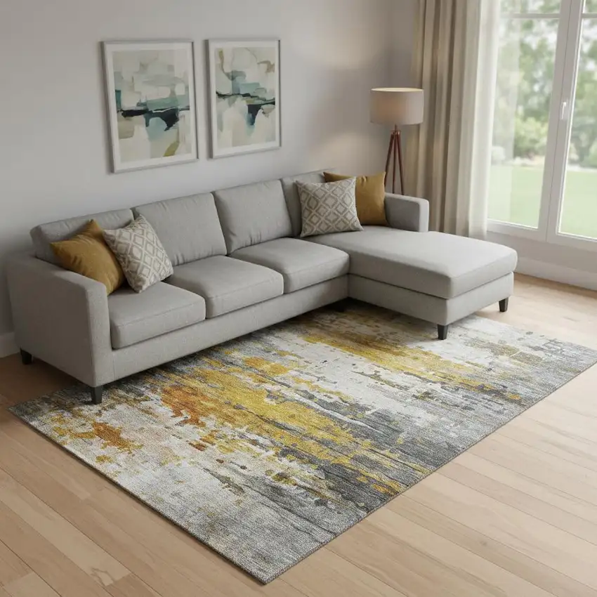 Copper And Gray Abstract Washable Area Rug With UV Protection Photo 2