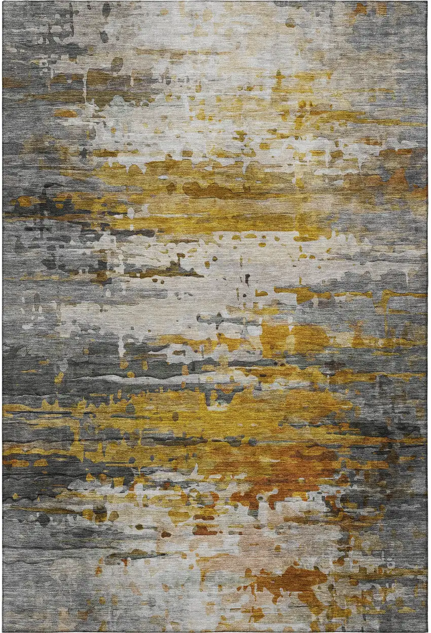 Copper And Gray Abstract Washable Area Rug With UV Protection Photo 4