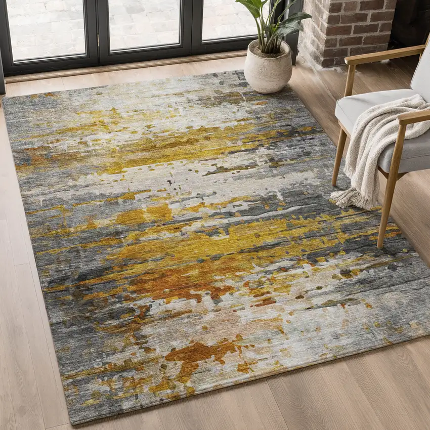 Copper And Gray Abstract Washable Area Rug With UV Protection Photo 5
