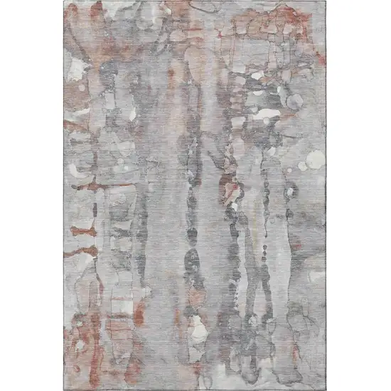 Copper And Gray Abstract Washable Area Rug With UV Protection Photo 3
