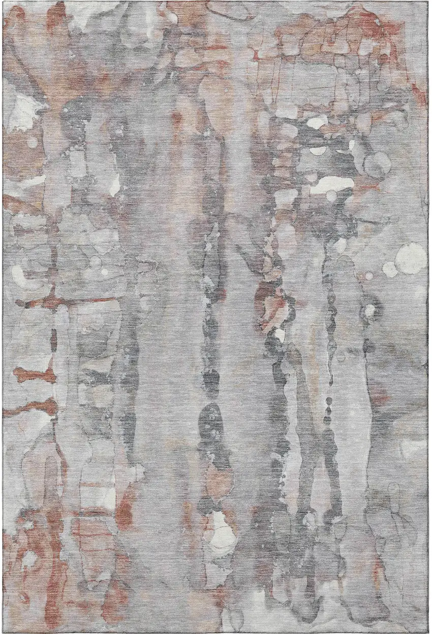 Copper And Gray Abstract Washable Area Rug With UV Protection Photo 3