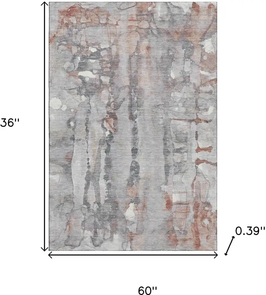 Copper And Gray Abstract Washable Area Rug With UV Protection Photo 8