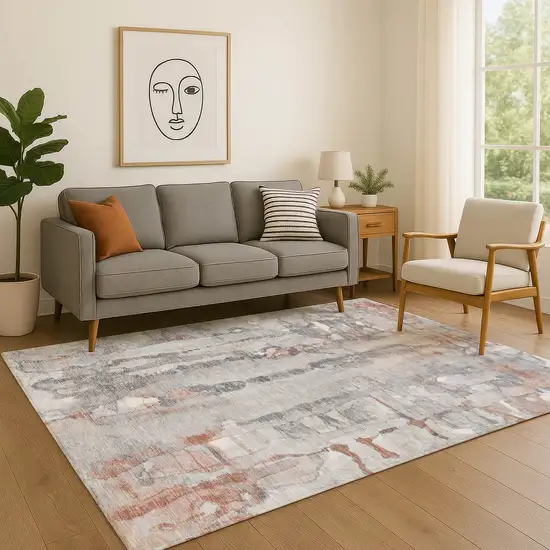 Copper And Gray Abstract Washable Area Rug With UV Protection Photo 4