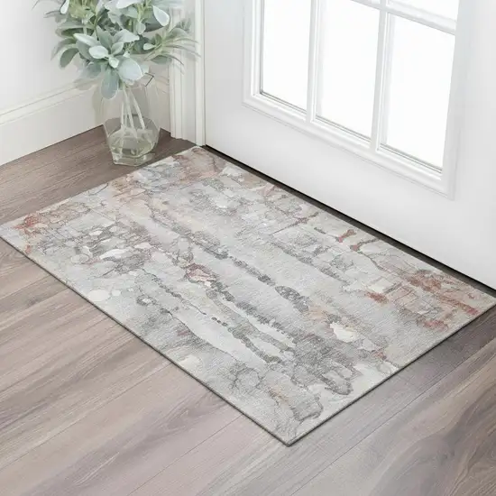 Copper And Gray Abstract Washable Area Rug With UV Protection Photo 2