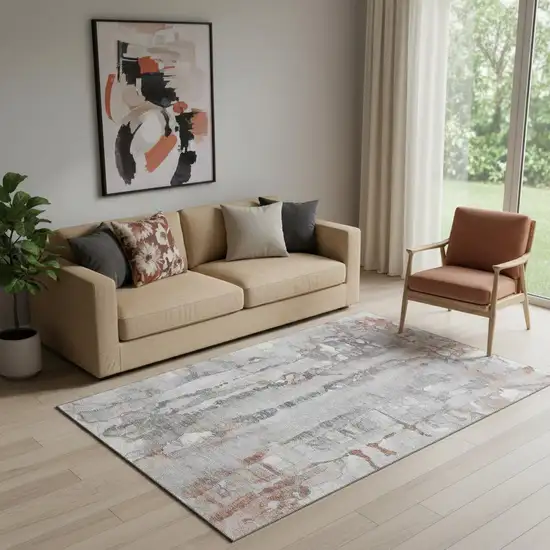 Copper And Gray Abstract Washable Area Rug With UV Protection Photo 2