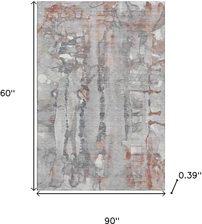 Copper And Gray Abstract Washable Area Rug With UV Protection Photo 9