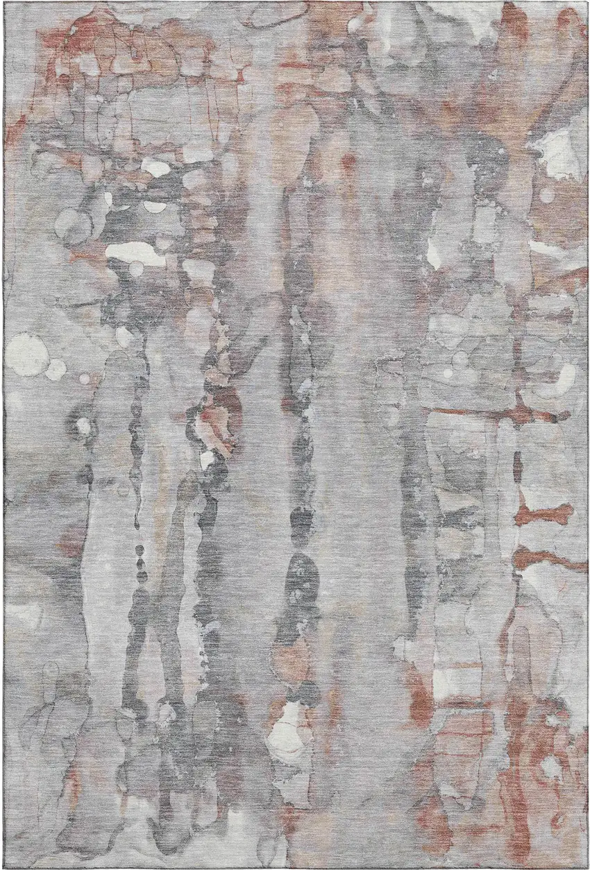 Copper And Gray Abstract Washable Area Rug With UV Protection Photo 1