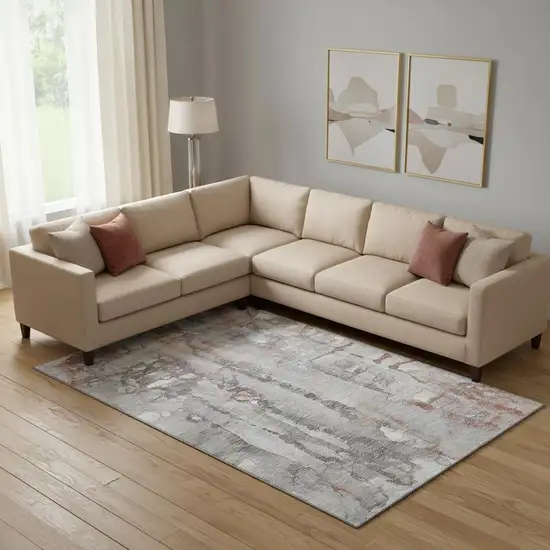 Copper And Gray Abstract Washable Area Rug With UV Protection Photo 2