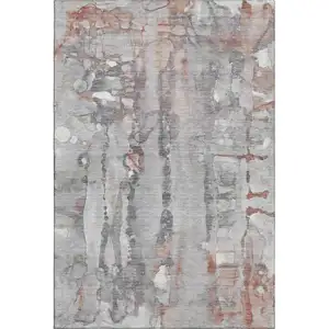 Photo of Copper And Gray Abstract Washable Area Rug With UV Protection