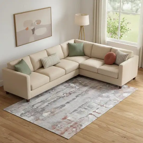 Copper And Gray Abstract Washable Area Rug With UV Protection Photo 2