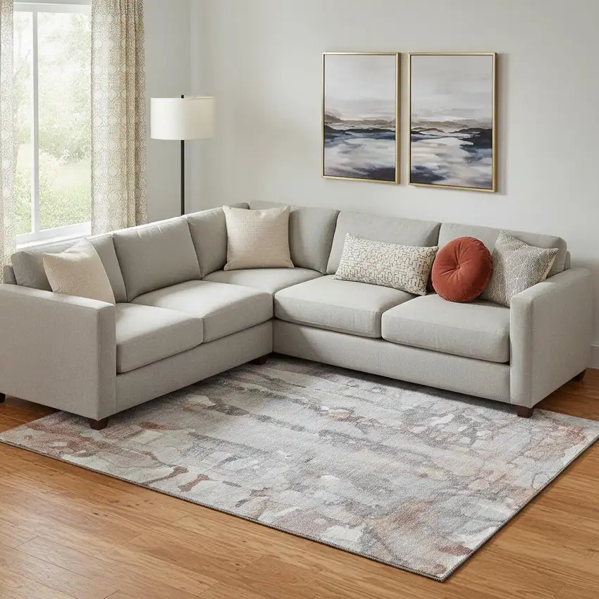 Copper And Gray Abstract Washable Area Rug With UV Protection Photo 2