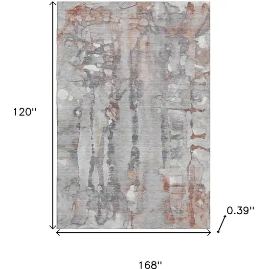 Copper And Gray Abstract Washable Area Rug With UV Protection Photo 9