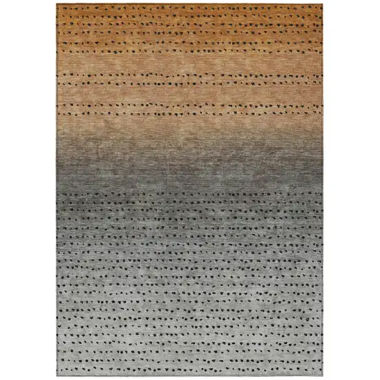 Copper And Gray Abstract Washable Indoor Outdoor Area Rug Photo 1