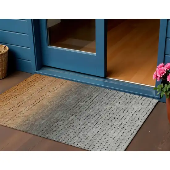 Copper And Gray Abstract Washable Indoor Outdoor Area Rug Photo 2