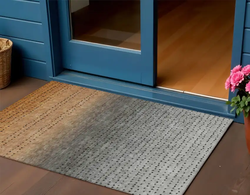 Copper And Gray Abstract Washable Indoor Outdoor Area Rug Photo 2