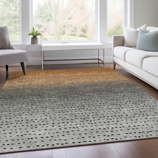 Copper And Gray Abstract Washable Indoor Outdoor Area Rug Photo 7