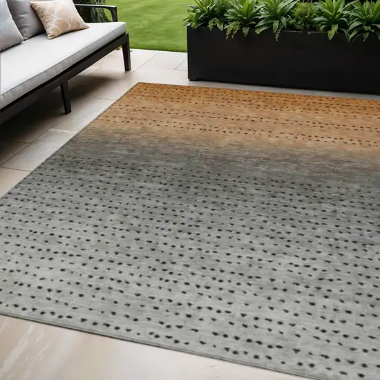 Copper And Gray Abstract Washable Indoor Outdoor Area Rug Photo 2