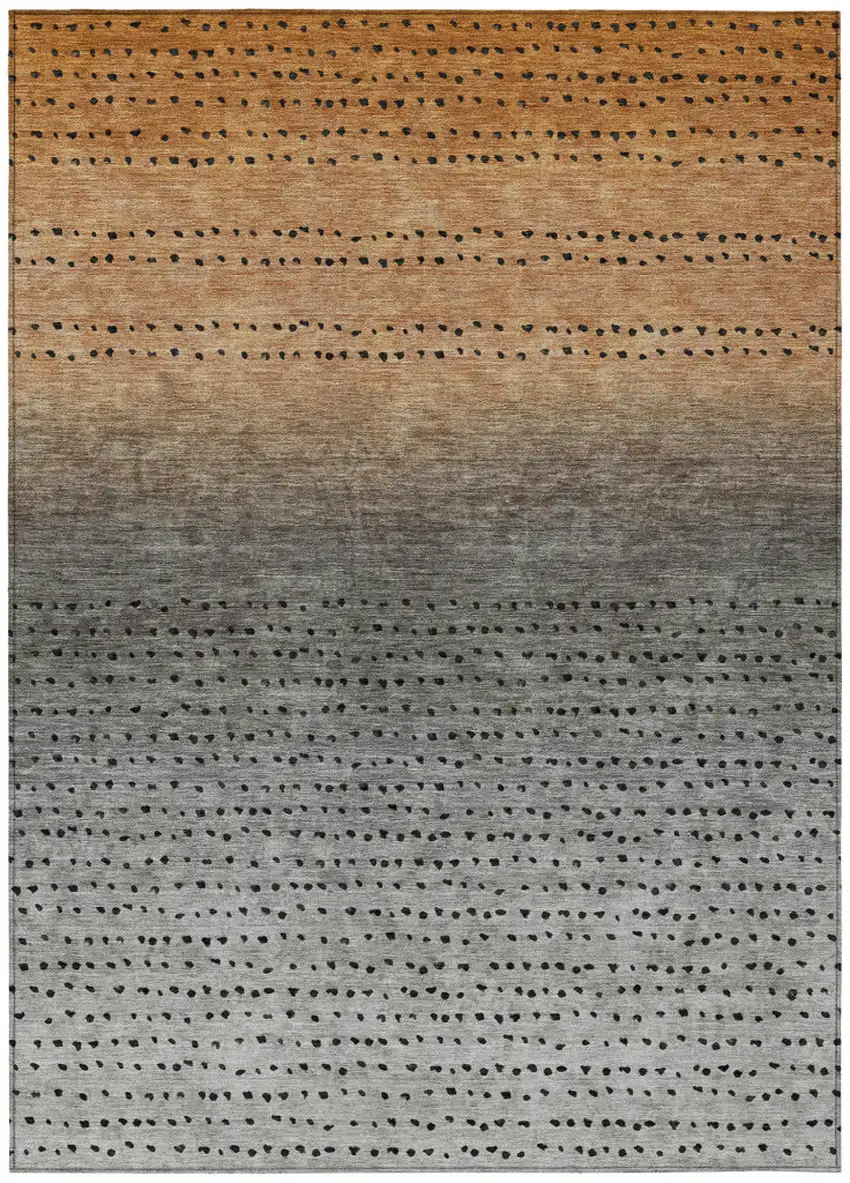 Copper And Gray Abstract Washable Indoor Outdoor Area Rug Photo 1