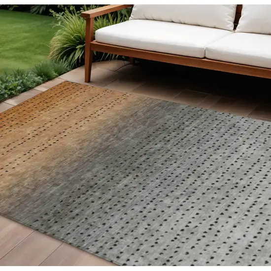Copper And Gray Abstract Washable Indoor Outdoor Area Rug Photo 2