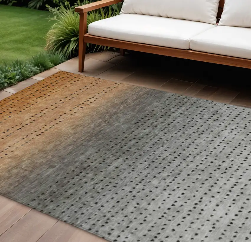 Copper And Gray Abstract Washable Indoor Outdoor Area Rug Photo 2