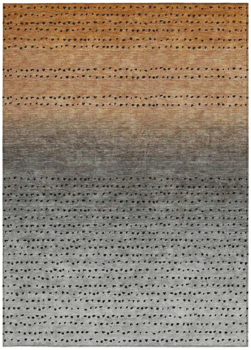 Copper And Gray Abstract Washable Indoor Outdoor Area Rug Photo 3