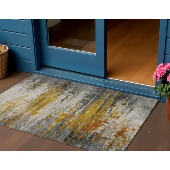 Copper And Gray Abstract Washable Indoor Outdoor Area Rug Photo 2