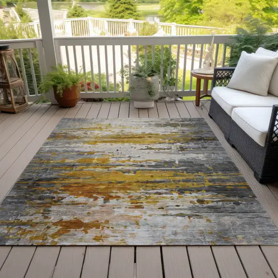Copper And Gray Abstract Washable Indoor Outdoor Area Rug Photo 8