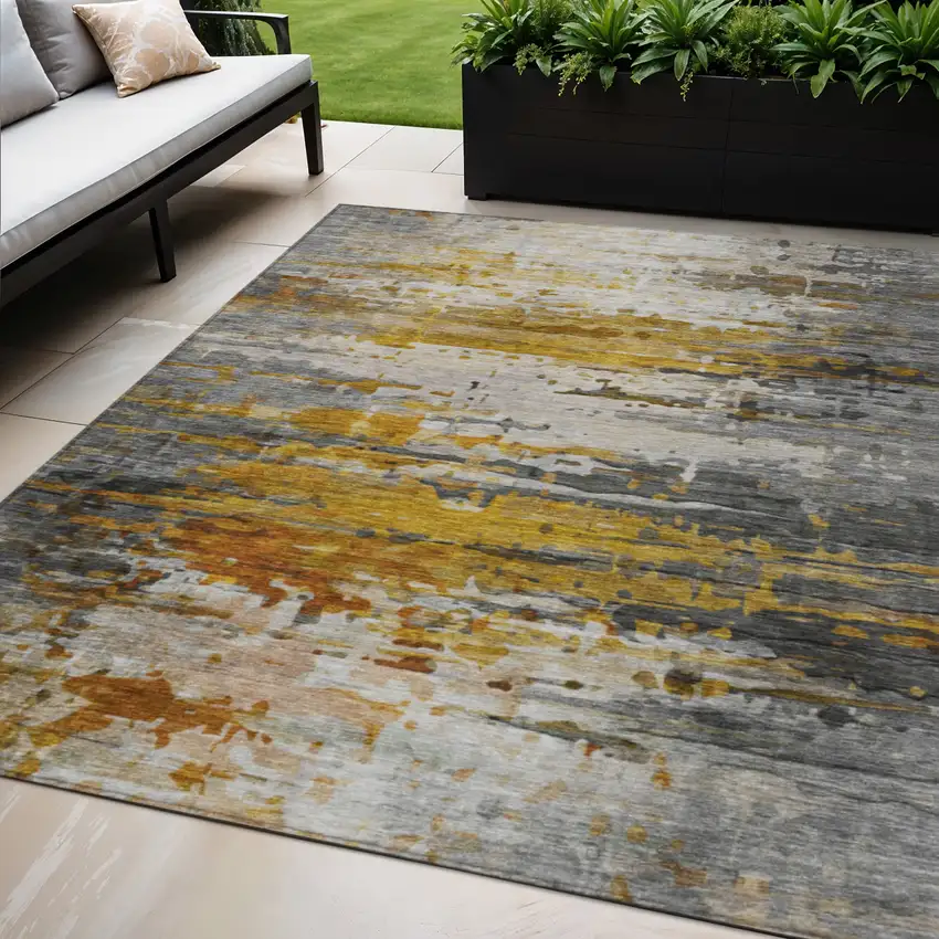 Copper And Gray Abstract Washable Indoor Outdoor Area Rug Photo 2