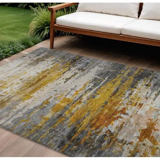 Copper And Gray Abstract Washable Indoor Outdoor Area Rug Photo 2