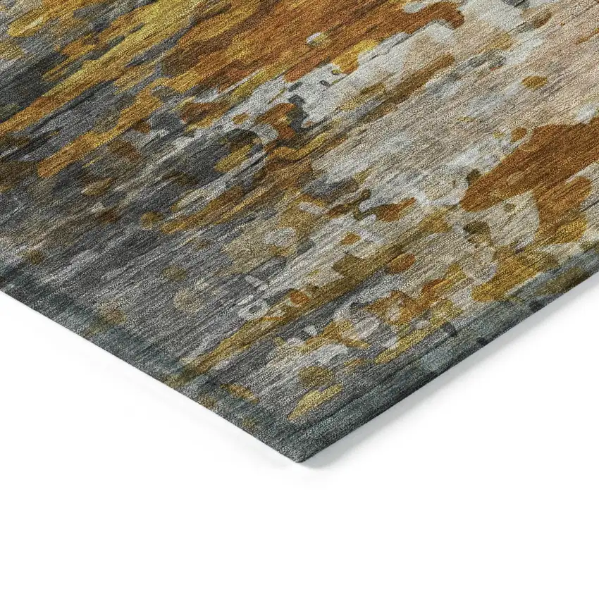 Copper And Gray Abstract Washable Indoor Outdoor Area Rug Photo 6