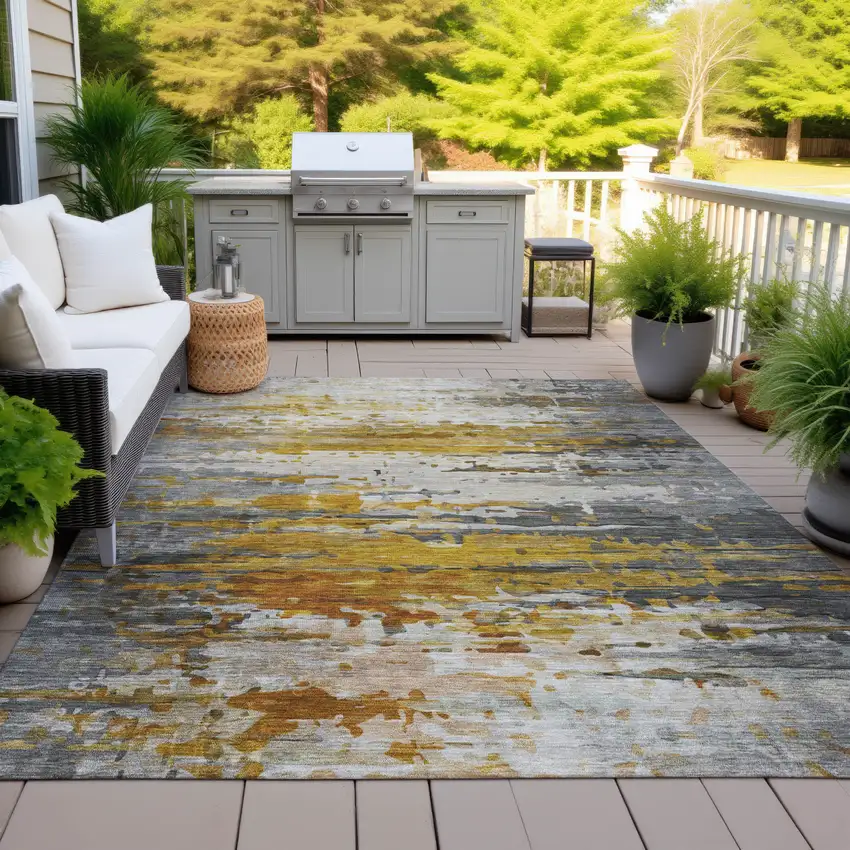Copper And Gray Abstract Washable Indoor Outdoor Area Rug Photo 5