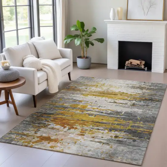 Copper And Gray Abstract Washable Indoor Outdoor Area Rug Photo 6