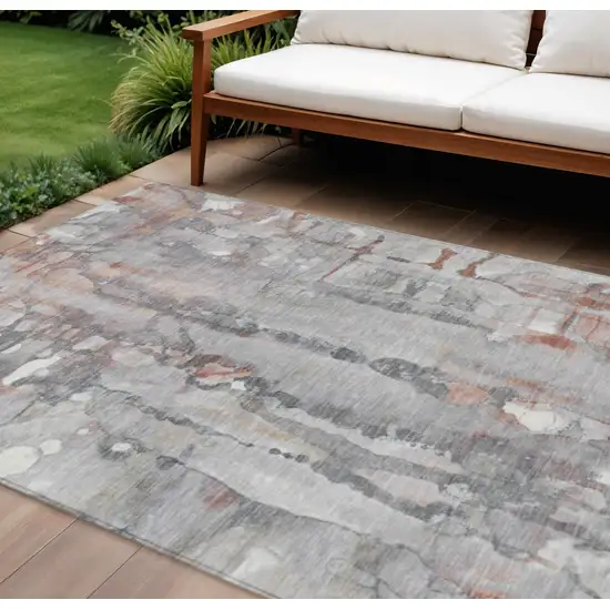 Copper And Gray Abstract Washable Indoor Outdoor Area Rug Photo 1