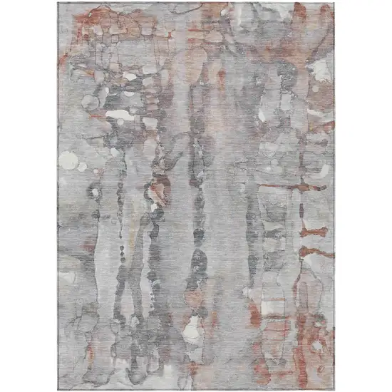 Copper And Gray Abstract Washable Indoor Outdoor Area Rug Photo 2