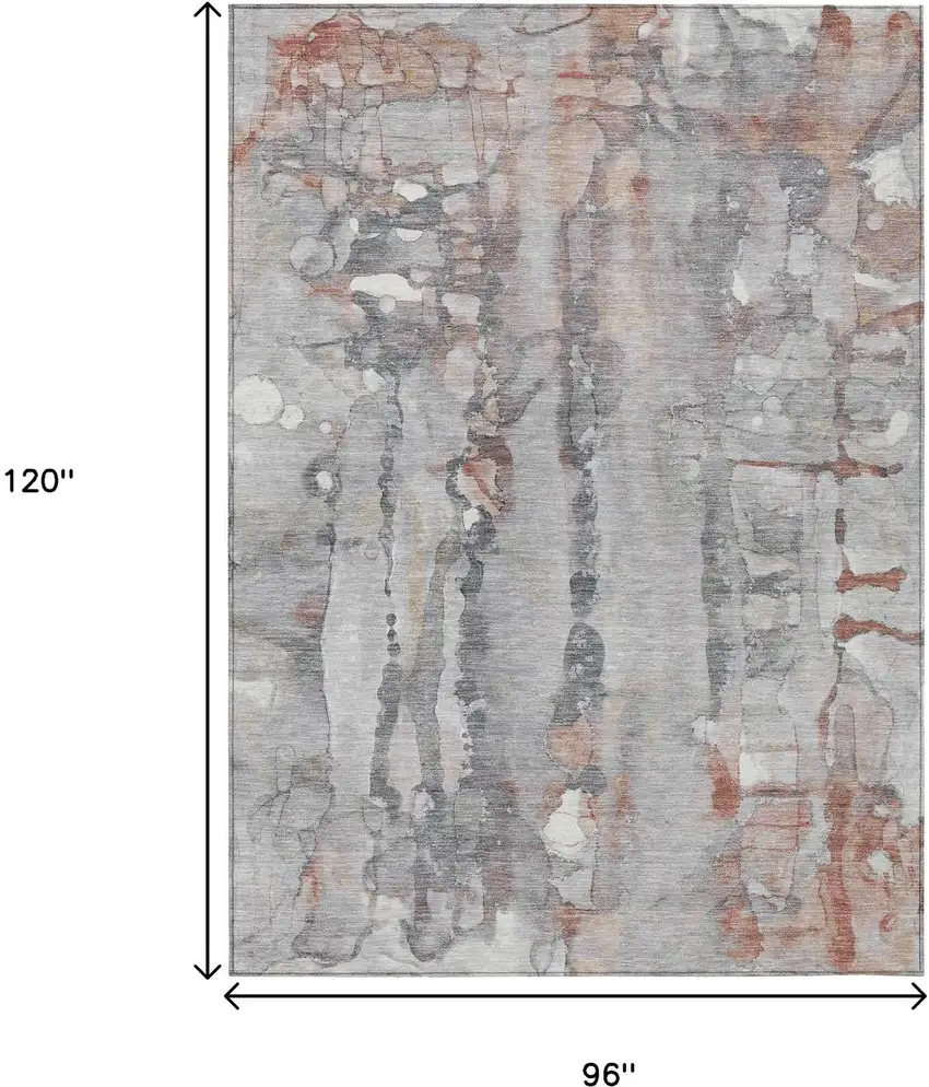 Copper And Gray Abstract Washable Indoor Outdoor Area Rug Photo 3