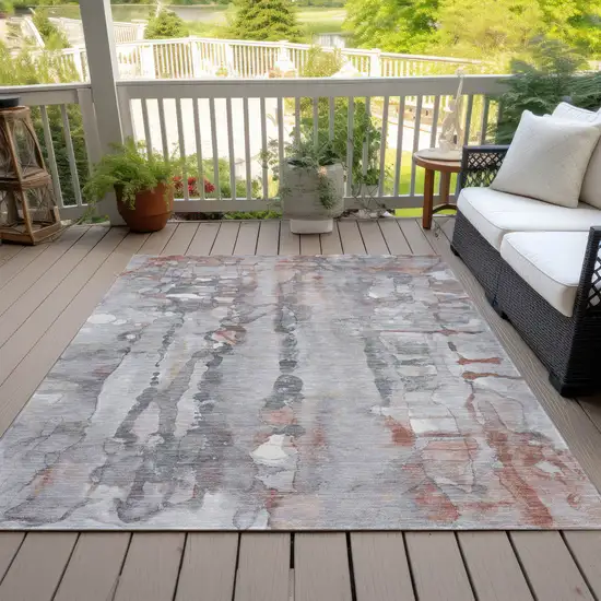 Copper And Gray Abstract Washable Indoor Outdoor Area Rug Photo 8