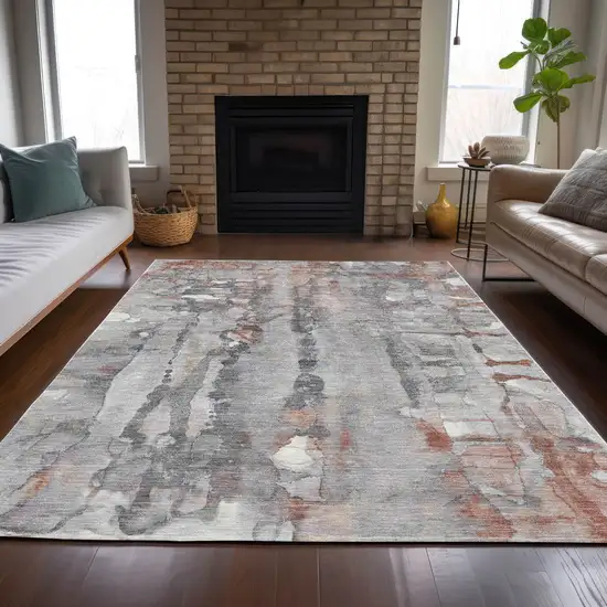 Copper And Gray Abstract Washable Indoor Outdoor Area Rug Photo 7