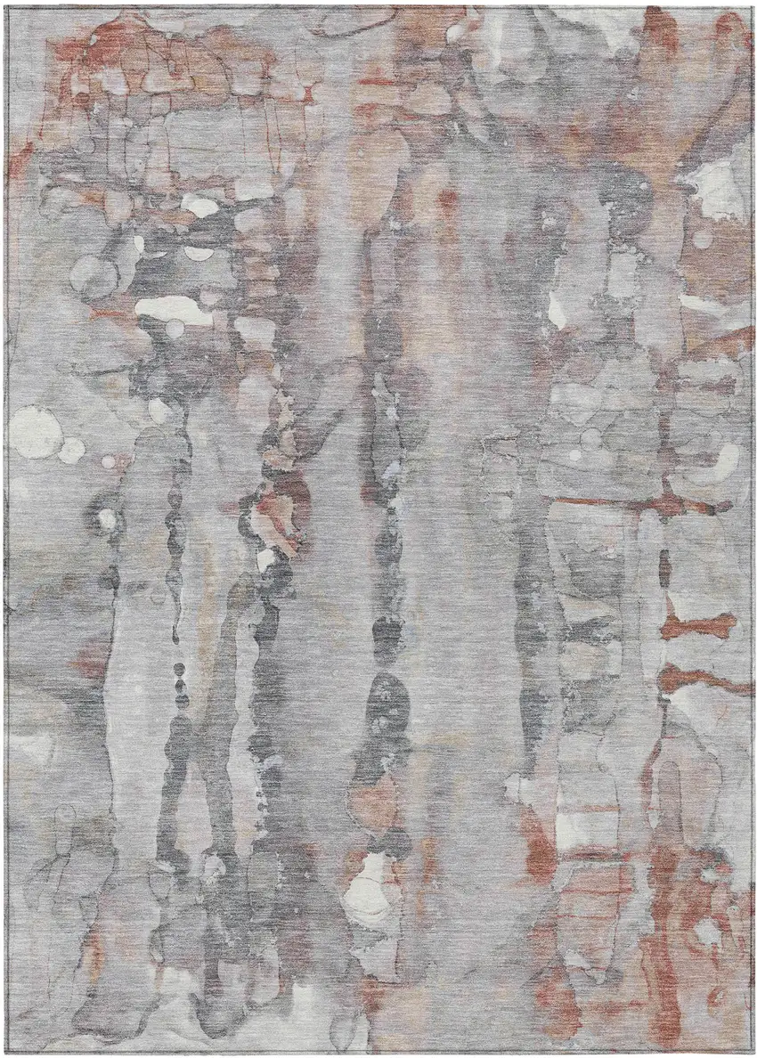 Copper And Gray Abstract Washable Indoor Outdoor Area Rug Photo 2