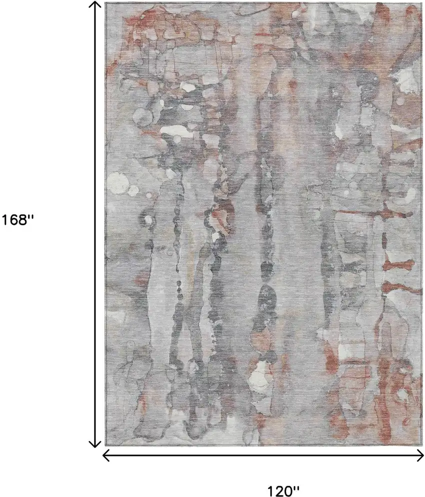 Copper And Gray Abstract Washable Indoor Outdoor Area Rug Photo 3