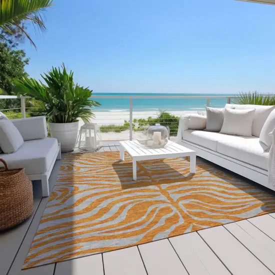 Copper And Gray Animal Print Washable Indoor Outdoor Area Rug Photo 9