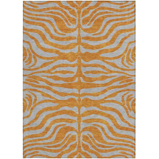 Copper And Gray Animal Print Washable Indoor Outdoor Area Rug Photo 5
