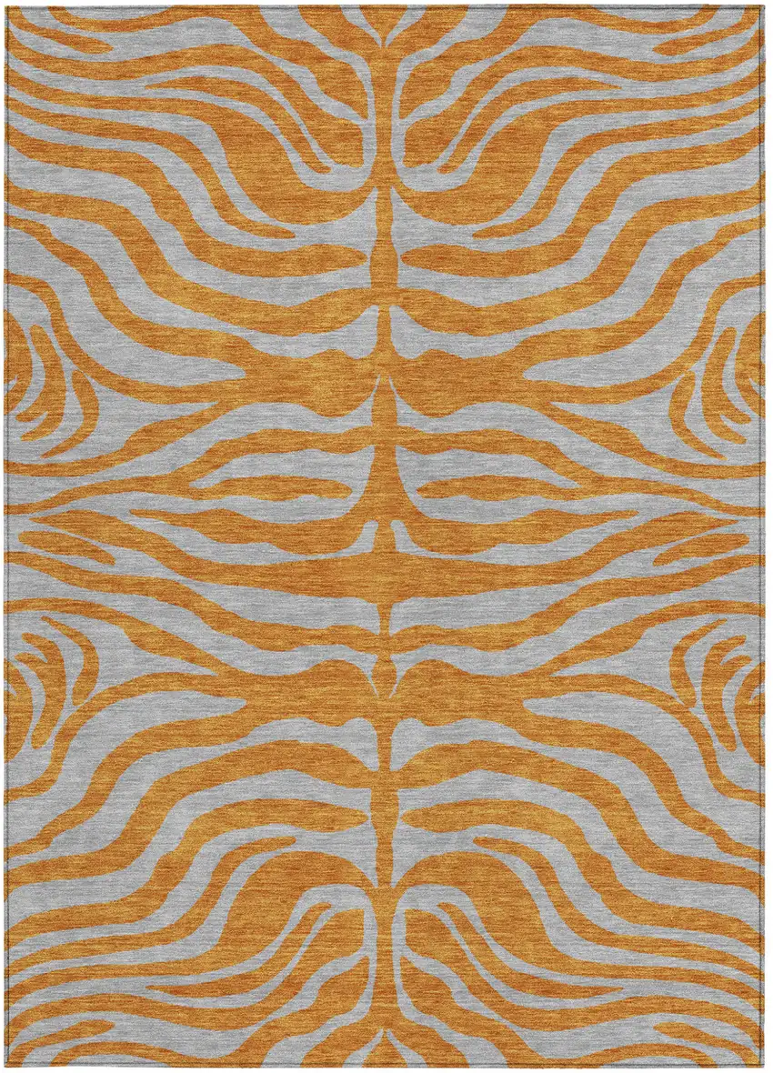 Copper And Gray Animal Print Washable Indoor Outdoor Area Rug Photo 5