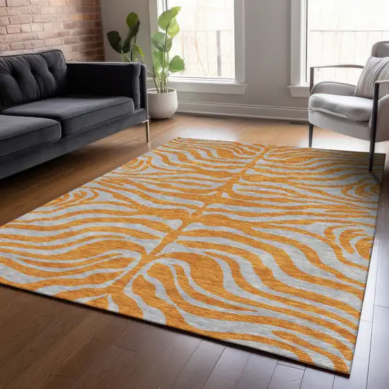Copper And Gray Animal Print Washable Indoor Outdoor Area Rug Photo 8