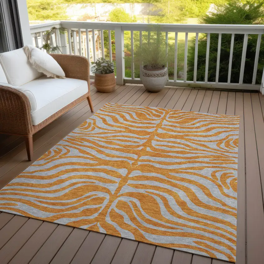 Copper And Gray Animal Print Washable Indoor Outdoor Area Rug Photo 7
